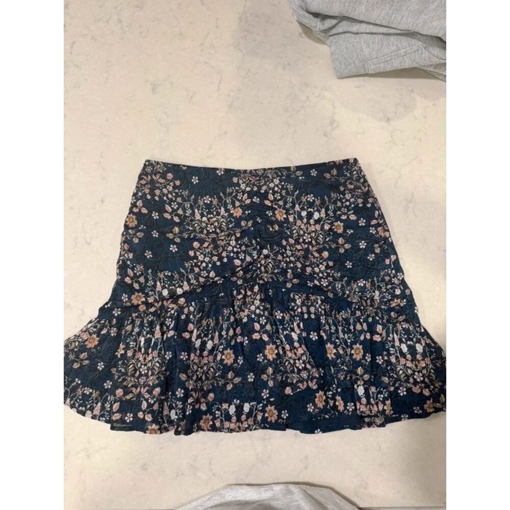 AQUA Navy Floral Tiered Mini Skirt Size M